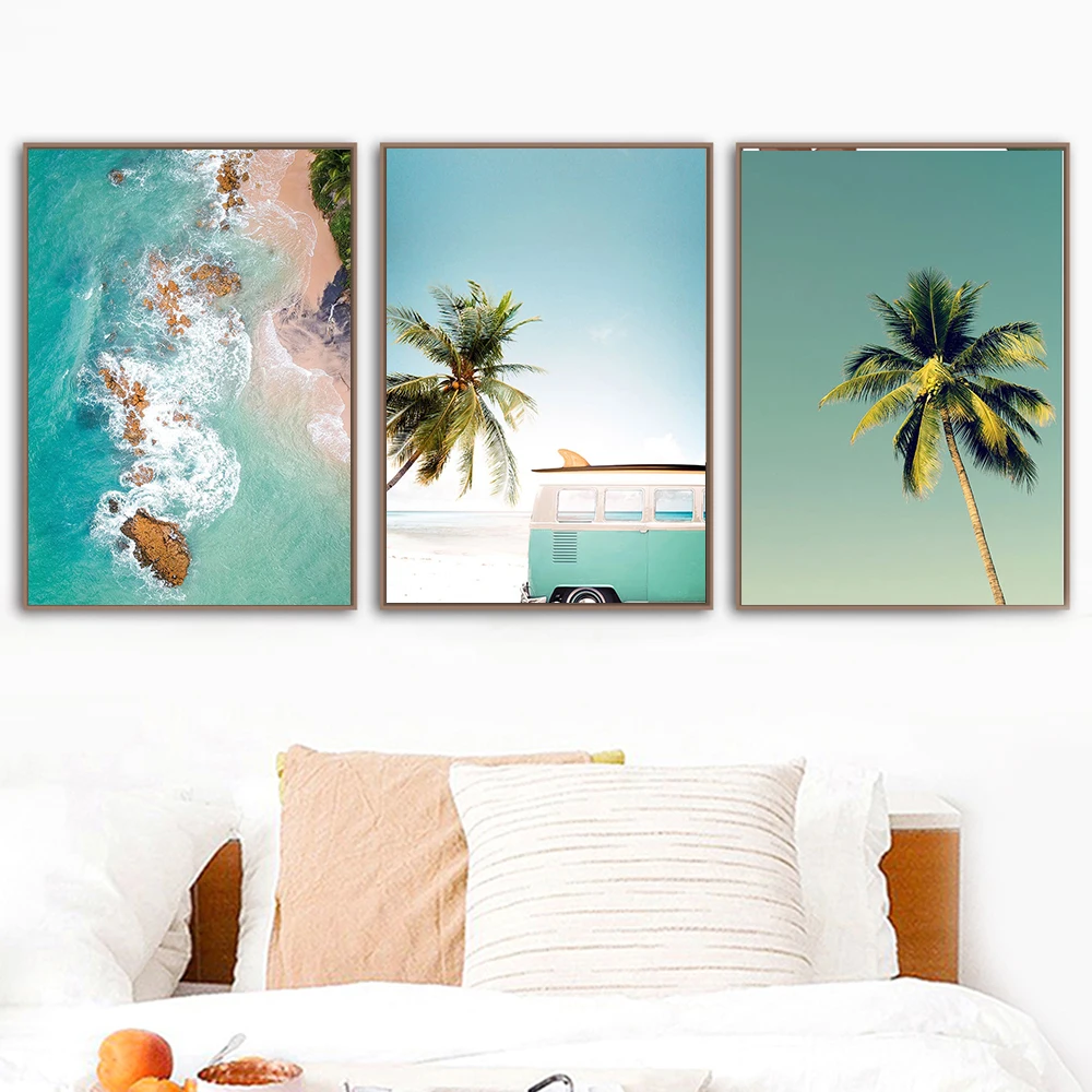 Toile De Peinture Avec Cocotier Plage Mer Affiches Et Imprim s 