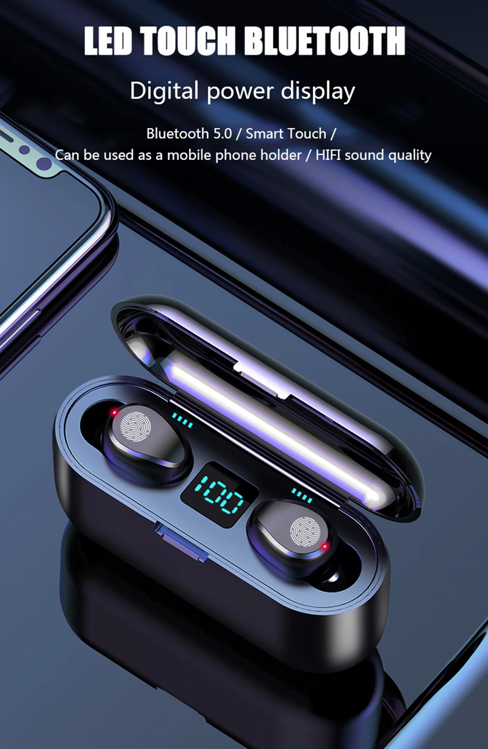 Беспроводные Bluetooth наушники, Bluetooth V5.0 F9 TWS, стерео наушники, светодиодный дисплей, 2000 мАч, внешний аккумулятор, спортивная водонепроницаемая гарнитура