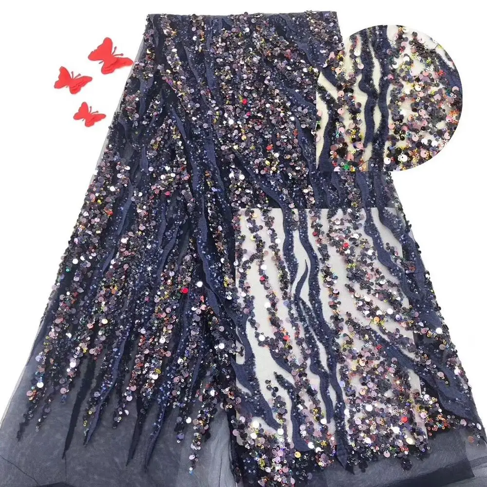 

embroiderd lace fabric David-8.9801 with sequins beautiful Nigerian sequins lace fabric for party dress