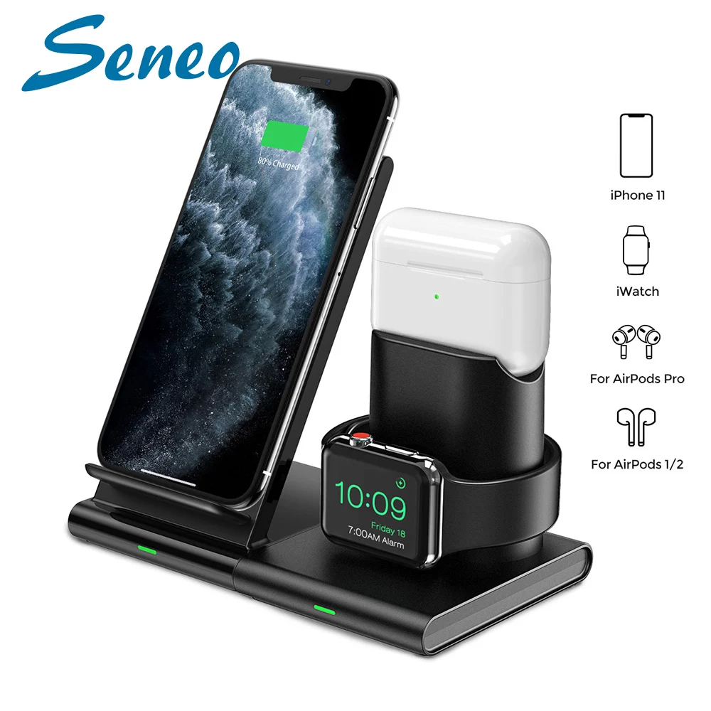 Seneo PA191 Wireless Charger 3 in 1 Wireless Charging Station for Iphone for Apple Watch Mobile Phone Accessories Charging Dock
