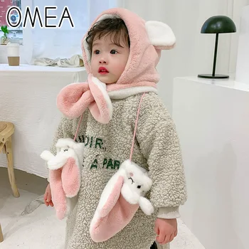 

OMEA Girls Winter Scarf Hats Gloves Winter Set Boys Cartoon Faux Rabbit Fur Lovely Bear Ear Hat Scarves Teddy Winter Gloves Kids