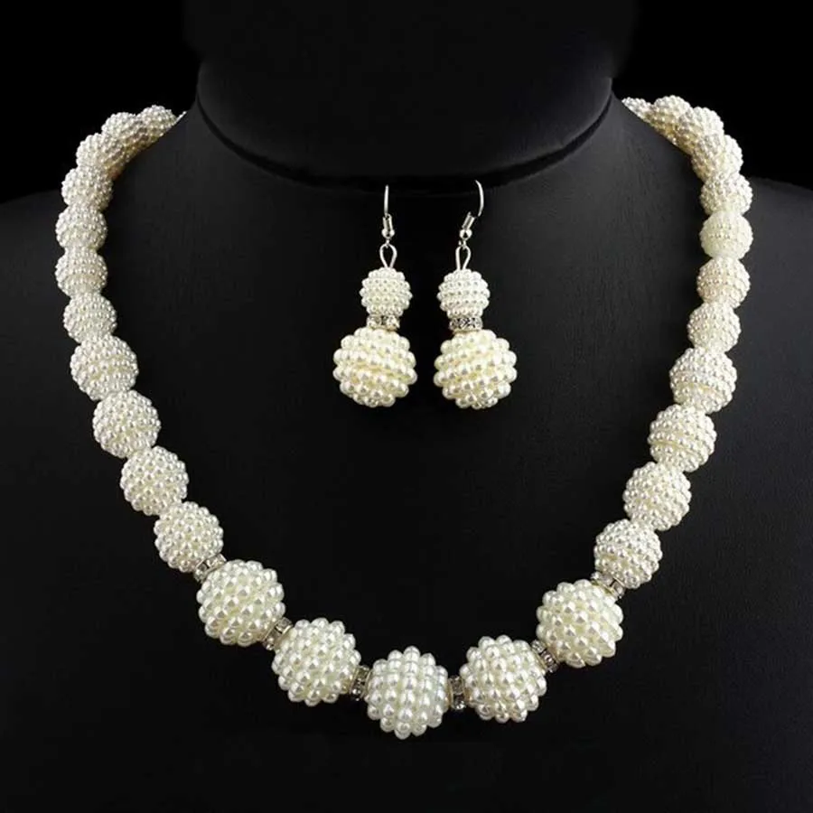 

New Wedding Turkish Jewelry Sets Nayberry Simulated Pearl Necklace Earrings Sets Fashion Women African Beads Jewelry Set