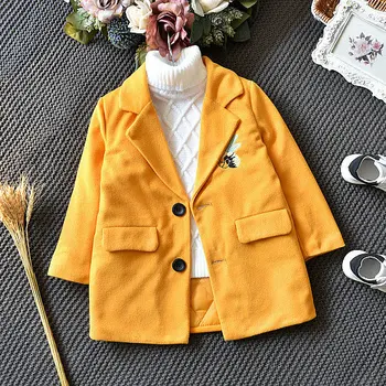 

2020 Autumn and Winter New Girls' Embroidered Middle Long Coat Children's Lapel Woolen Cotton-Padded Coat