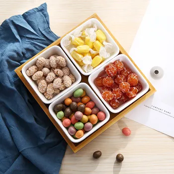 

With Cover Ceramic Bowl Set for Nuts Tray Dry Fruits Storage Box Snacks Plate Breakfast Home Kitchen Condiment Organizer Dish