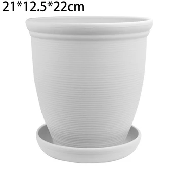 

Plastic Round Plant Flower Pot Planter Grow Container Water Garden With Tray Non-slip Beautifu Planter Potted Ventilation Holes