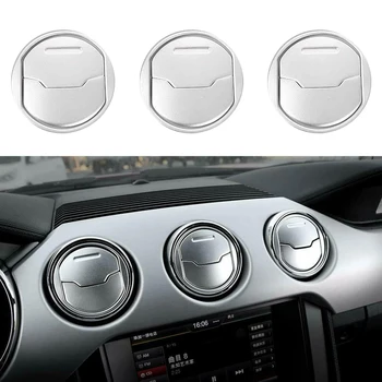 

3pcs Scratchproof Center Console Car Silver Dashboard Air Condition Vent Trim Auto Styling Outlet Cover For Ford Mustang