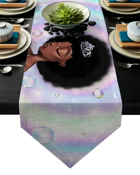 

African Girl Black Hair Queen Bubble Rainbow Table Runner Table Flag Home Party Decorative Tablecloth Table Runners