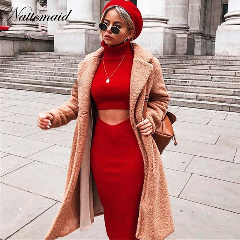 

NATTMAID Autumn Winter Knitted Sexy Two Pieces Set Turtleneck Top And Skirt Women Set Sweater 2 Piece Set Women Outfit 2019