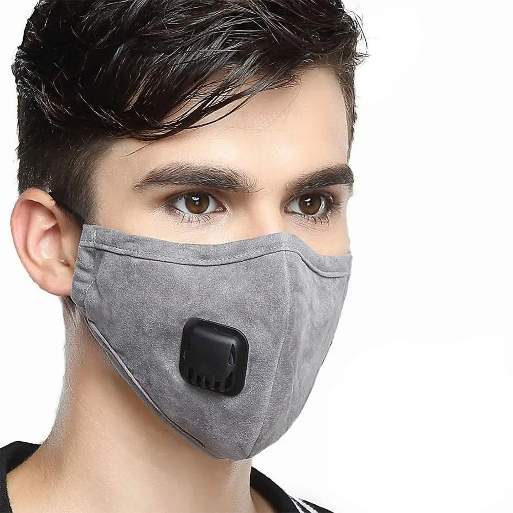 Gray Men PM2.5 анти хлопок Дымчатая Маска дыхательный клапан Анти-пыль рот маска Активированный уголь респиратор рот Муфельная маска лицо - Цвет: Gray Men