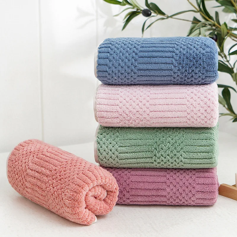

2pcs/set Bath Towel Warp Knitted Coral Velvet Face Towel Thickened Beach Towel Absorbent Quick Drying Fine Fiber Face Wash Towel