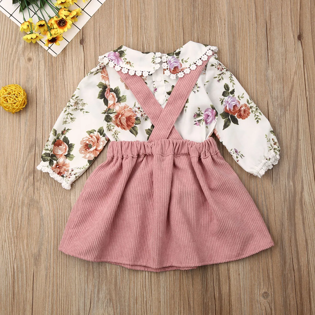 Платье-пачка для маленьких девочек от 1 до 4 лет топы с цветочным принтом и кукольным воротником, юбка на бретелях осенняя одежда
