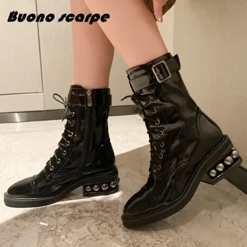 

Women Classic Genuine Leather Women Ankle Boots Autumn Punk Motorcycle Boots Night Club Shoes Winter Short Plush Riding Boots