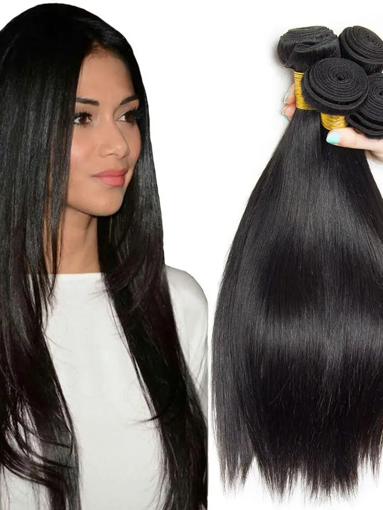 Fashion Plus Straight Peruvian Hair Bundles Straight Human Hair Weave Bundles Remy Natural Black 1/3/4 Pcs 8-30 Inch