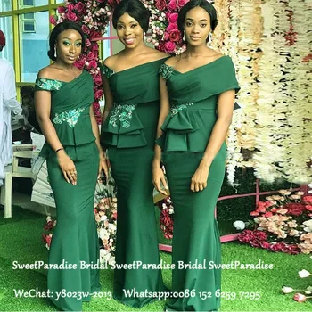 

Green Mermaid Bridesmaid Dresses With Appliques Off Shoulder Vestido De Festa Long Wedding Guest Dress Party Gown