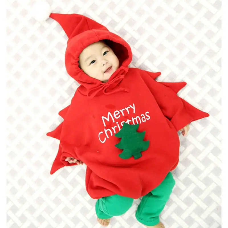 Goocheer Рождественский комплект из 2 предметов, комплекты для новорожденных, одежда для маленьких девочек и мальчиков, ночное белье, елка с капюшоном Толстовка-комбинезон+ гетры для девочек для рождественской вечеринки наряд