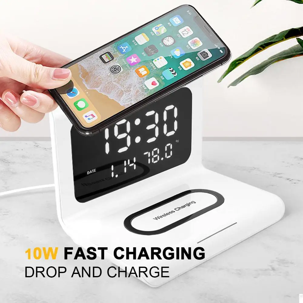 

10W Qi Wireless Charger Wireless Charging Pad Thermometer Calendar Clock Fast Charge for iphone for samsung