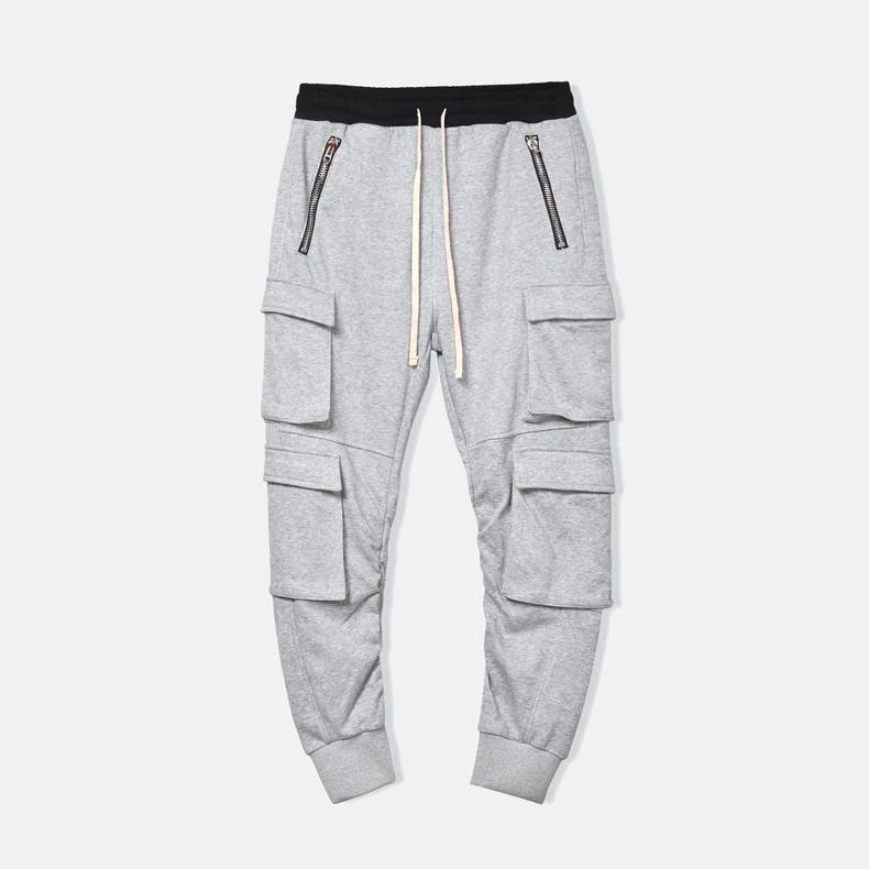 grey pants Dark Icon Side Pockets Cargo Sweatpants Men Elastic Waist Drawstring High Street Jogging Pants Men's Trousers - Цвет: grey pants