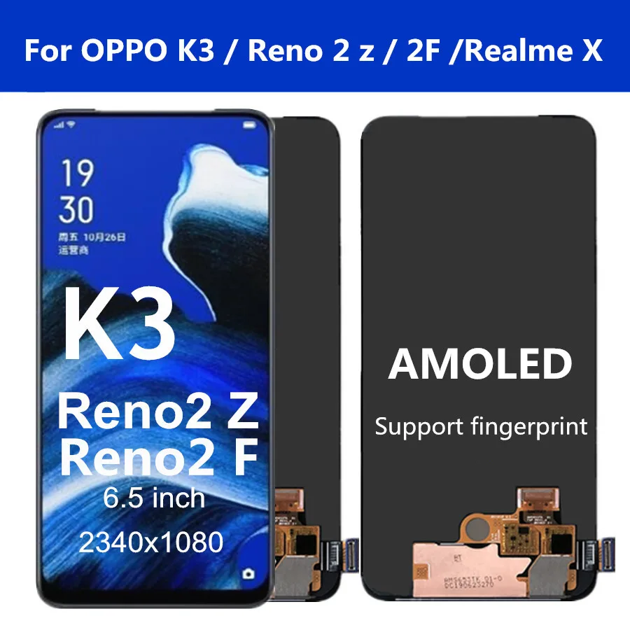 

6.5" AMOLED For Oppo Reno 2Z LCD 2F Display Touch Screen Digitizer Assembly K3 LCD for OPPO Realme X Reno 2 Z 2 F lcd