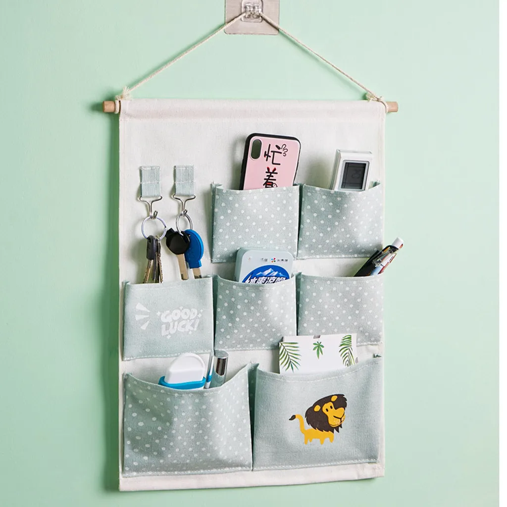 

7 Pockets Wall Hanging Storage Bags Cotton Linen Door Organizer Waterproof Pouch Bedroom Home Office Container high quality