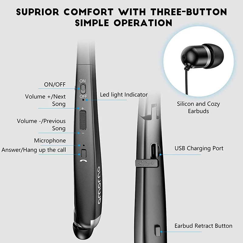 Amorno беспроводные Bluetooth наушники, стерео HD говорящие наушники с шейным ободком, наушники с защитой от пота, наушники Fone De Ouvido Auriculares для телефона