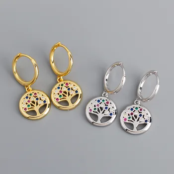 

New fashion earrings mixed color diamond-set color zircon and peace tree earrings s925 sterling silver earrings personalized wil