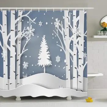 

Shower Curtain Set with Hooks 72x78 Snowflakes Tree Christmas Snowy Deer Treepaper Digital Craft Nature Parks Xmas indoor Wintry