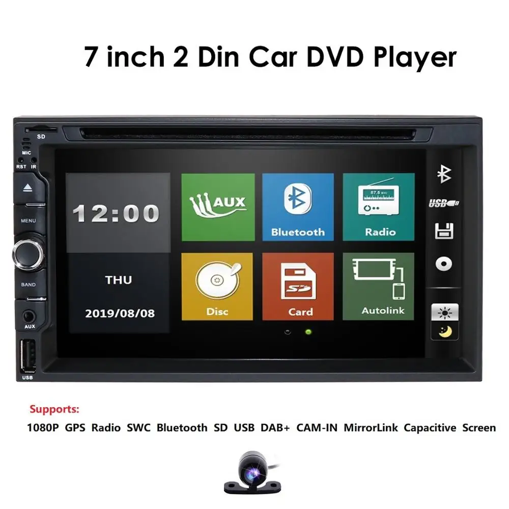 

Quad Core 7"2 DIN Universal Car DVD Player Bluetooth SD Card USB Radio SWC Mirror Link RDS EQ Maps Russian Spanish With Camera