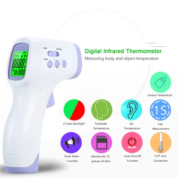 

Digital Infrared Thermometer LCD Backlight Non-contact IR Forehead Ear Thermometers Body Temperature Measurement for Kids Adults