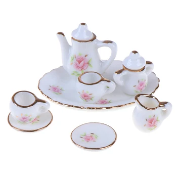 

1/12 Dollhouse Miniature Dining Ware Porcelain Tea Set Dish Cups 8Pcs/set