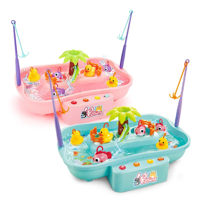 

CHILDREN'S Cartoon Rotating Fishing Duck Set Electric Fish Pond with Music Light Cartoon Duck-Bath Fishing Duck Game