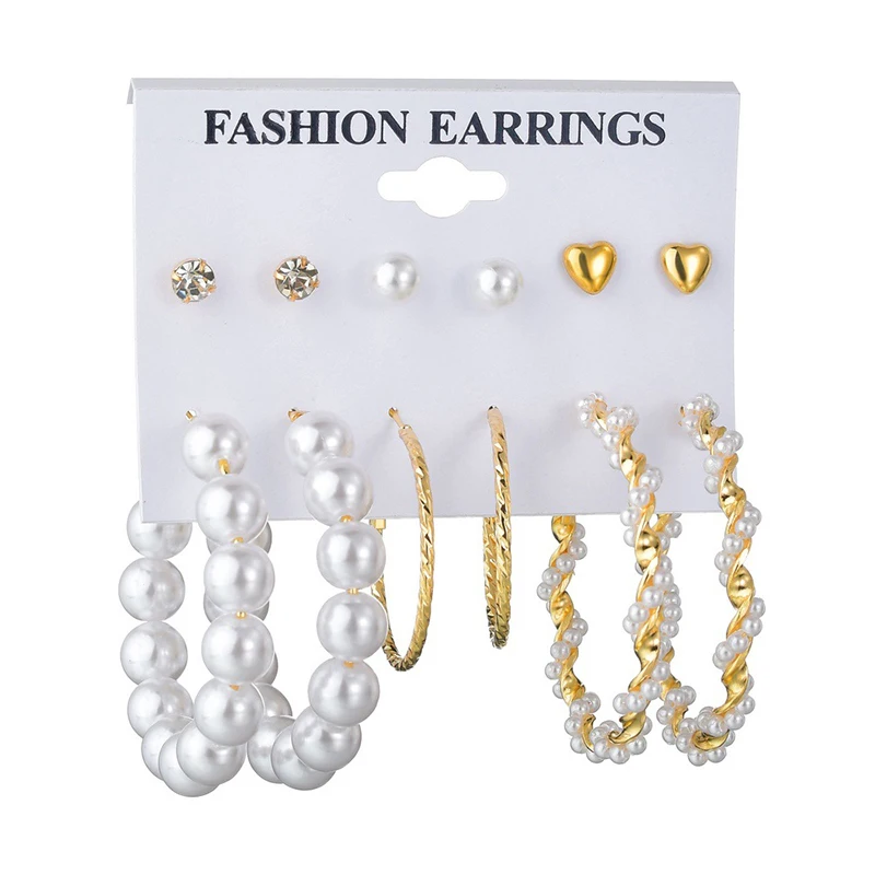 

YADA Fashion Big Pearl Circle Round Earring Set Statement Earring Gold Color For Women Geometric Jewelry Earrings Femme ER200097