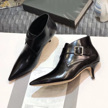 

Ankle Boots Brand Design Sexy Point Toe Women Shoes New Fashion High Heels 4.5 cm Buckle Boots