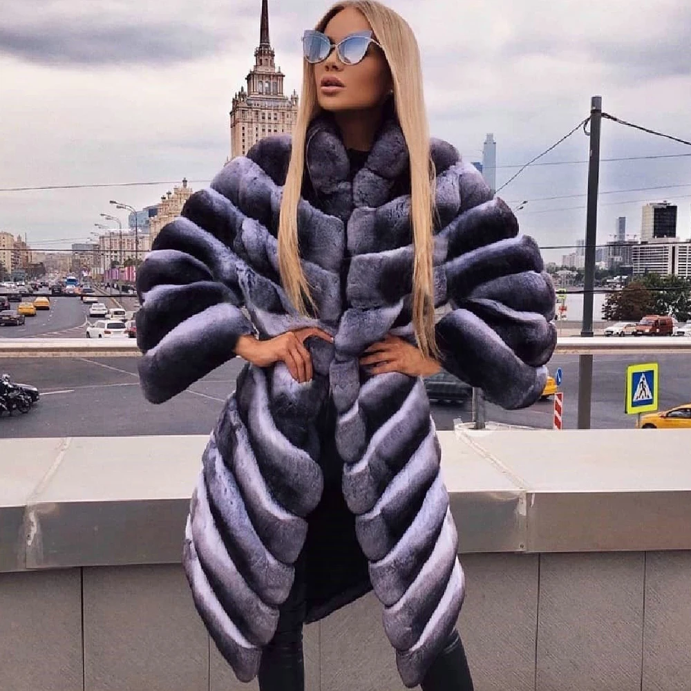 Women's Real Rex Rabbit Fur Coat Stand Collar 2021 New Winter Woman Genuine Rex Rabbit Fur Coat Whole Skin Natural Fur Overcoats