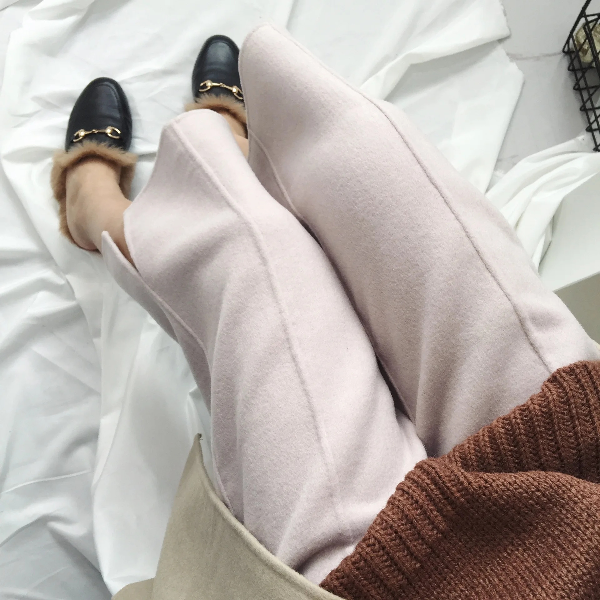High Quality Elegant Lady Double-sided Cashmere Wool Coat Loose Casual Windproof Feminine Coat Long Sleeve Winter Long Cardigans