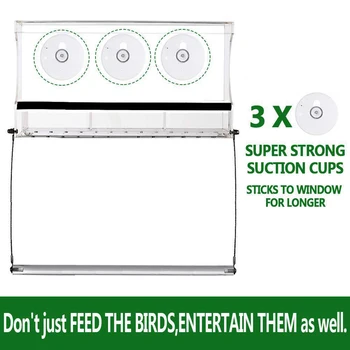 

Seeds Tray Waterproof Outdoor Garden Finch Cardinal Drain Holes Window Bird Feeder With Suction Cup Transparent Acrylic Viewing
