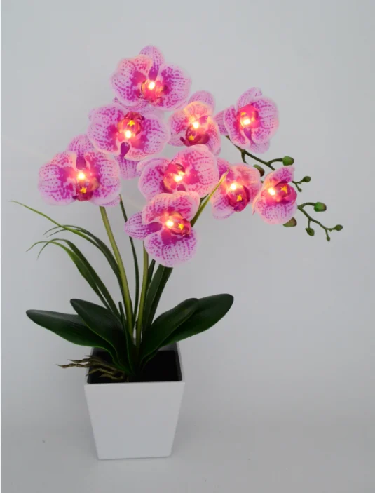 14 цветов 9 светодиодов фаленопсис горшок лампа 50 см Искусственный цветок настоящий на ощупь фаленопсис латекс кремния освещение для бонсай - Цвет: New Design Purple