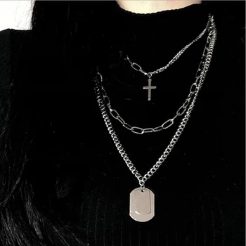 

Multilayer Necklace Metal Cross Pendants Necklace For Women Men Lovers Jewelry Geometric Rectangle Clavicle Chain Necklace