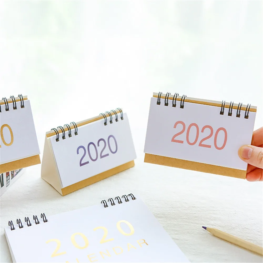 

1PC Kraft Paper 2020 Desktop Calendar S/M/L Paper Dual Daily Scheduler Table Planner office Desk Decorations 2019.08-2020.12