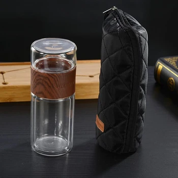 

200ml Glass Tea Water Bottle with Sleeve Travel Beverage Bag Portable Double Glass Tea Water Cup Tumbler Separation Tea Filter