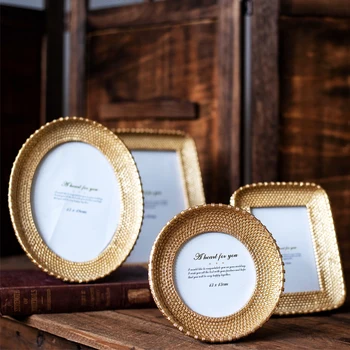 

Creative Resin Photo Frame Round Square Home Decor Picture Frames Modern Simple Entry Luxury Photo Frame Decoration Golden Slive