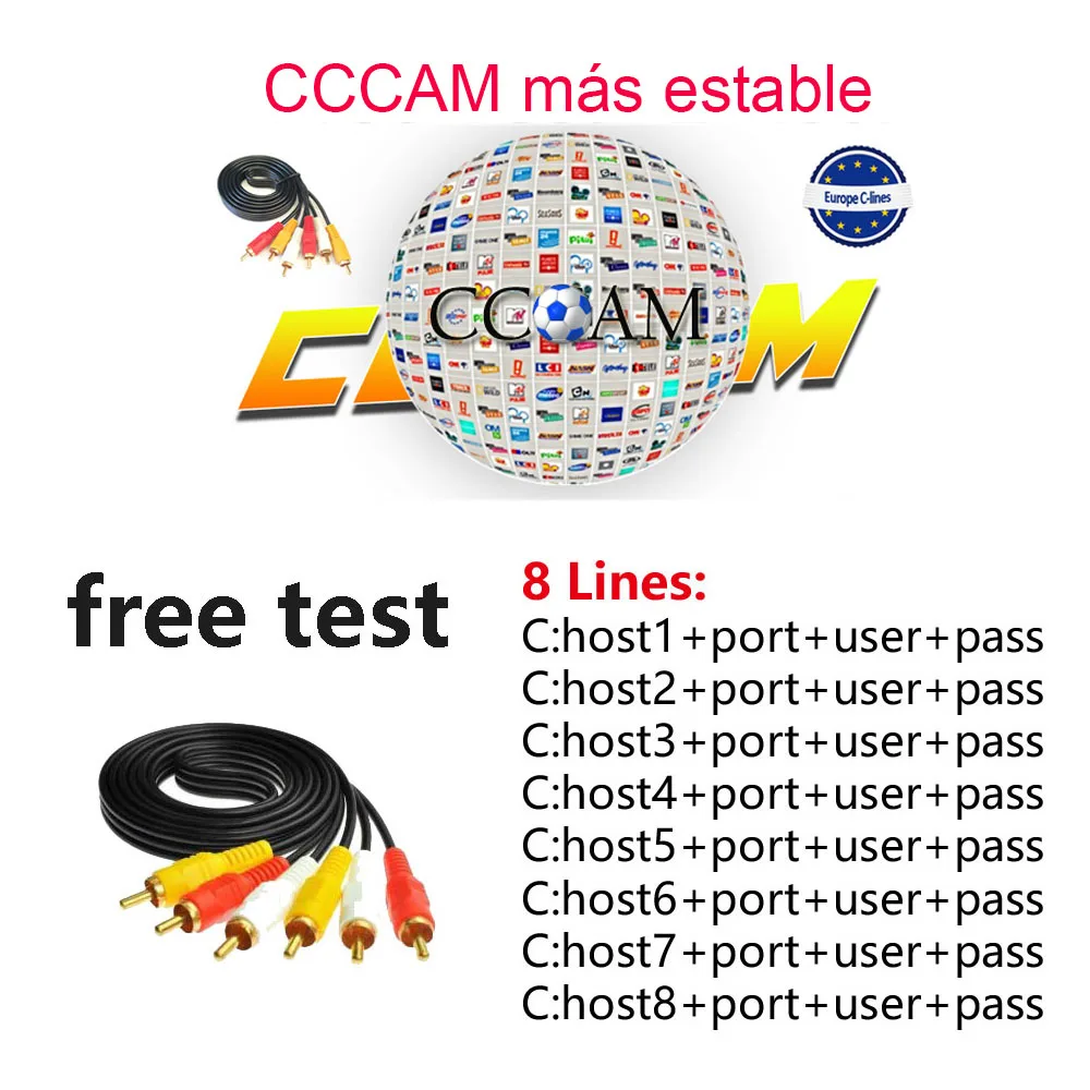 

stable Cccams 6/8 lines 1 Year for Europe ccam Spain Portugal Poland Italy satellite TV receiver