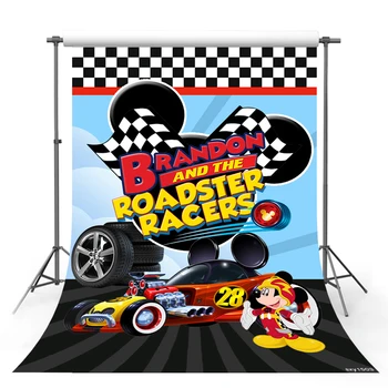 

Vinyl Children Birthday Photography Backdrops Custom Photo Studio Roadster Racers Mickey Mouse Background Photocall