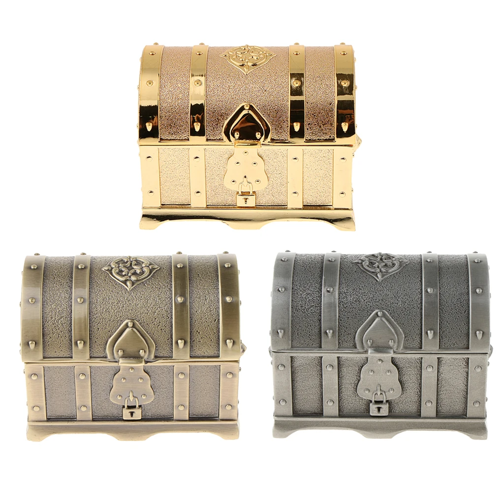 Vintage Metal Jewelry Treasure Small Trinkets Chest Case Box Organizer for Women