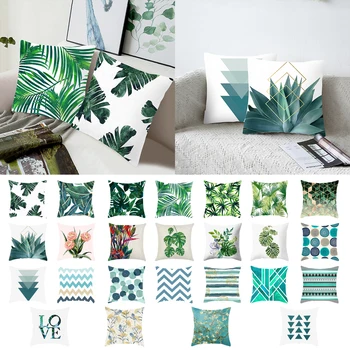 

1pc Green Leaves Printing Pattern Pillowcase Cover Tropical Plants Pillow Cover Polyester Pillow Case Cushion 45x45m