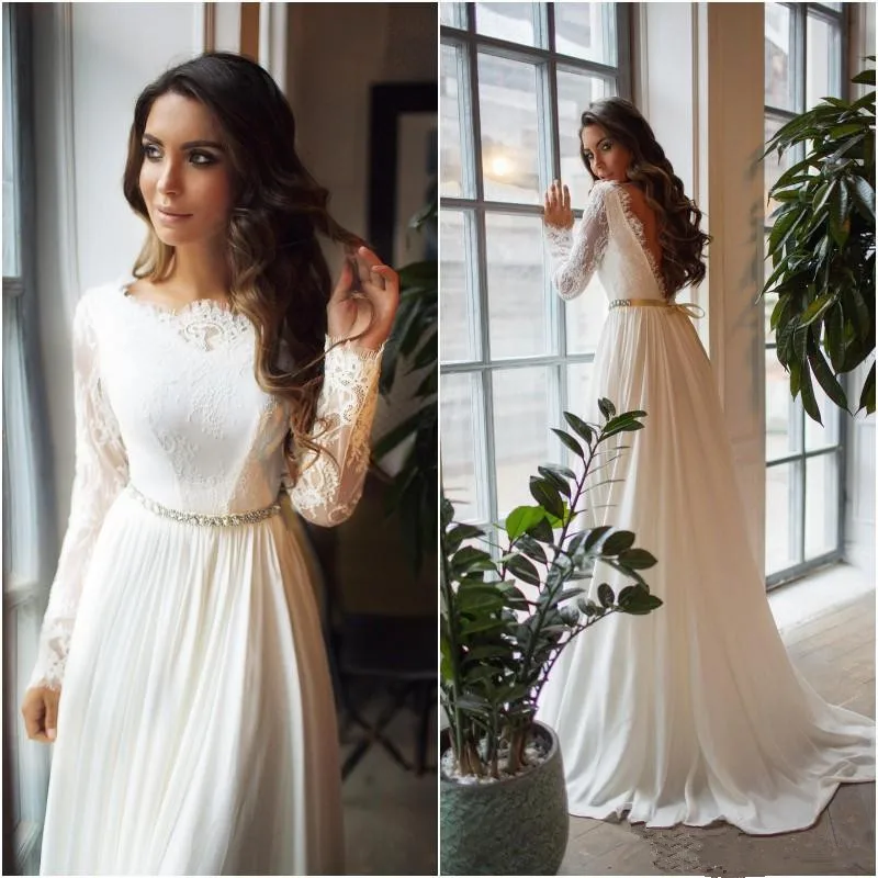 Vestido de novia, пляжные свадебные платья с длинными рукавами, Кружевная аппликация, свадебные платья Boho без спинки, по индивидуальному заказу, Пляжное свадебное платье