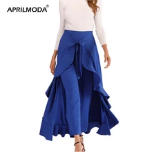 Женская готическая юбка Повседневная с асимметричным подолом с оборками по краю бант Высокая талия элегантная длинная юбка вечерние плиссированные Готическая панк-юбка