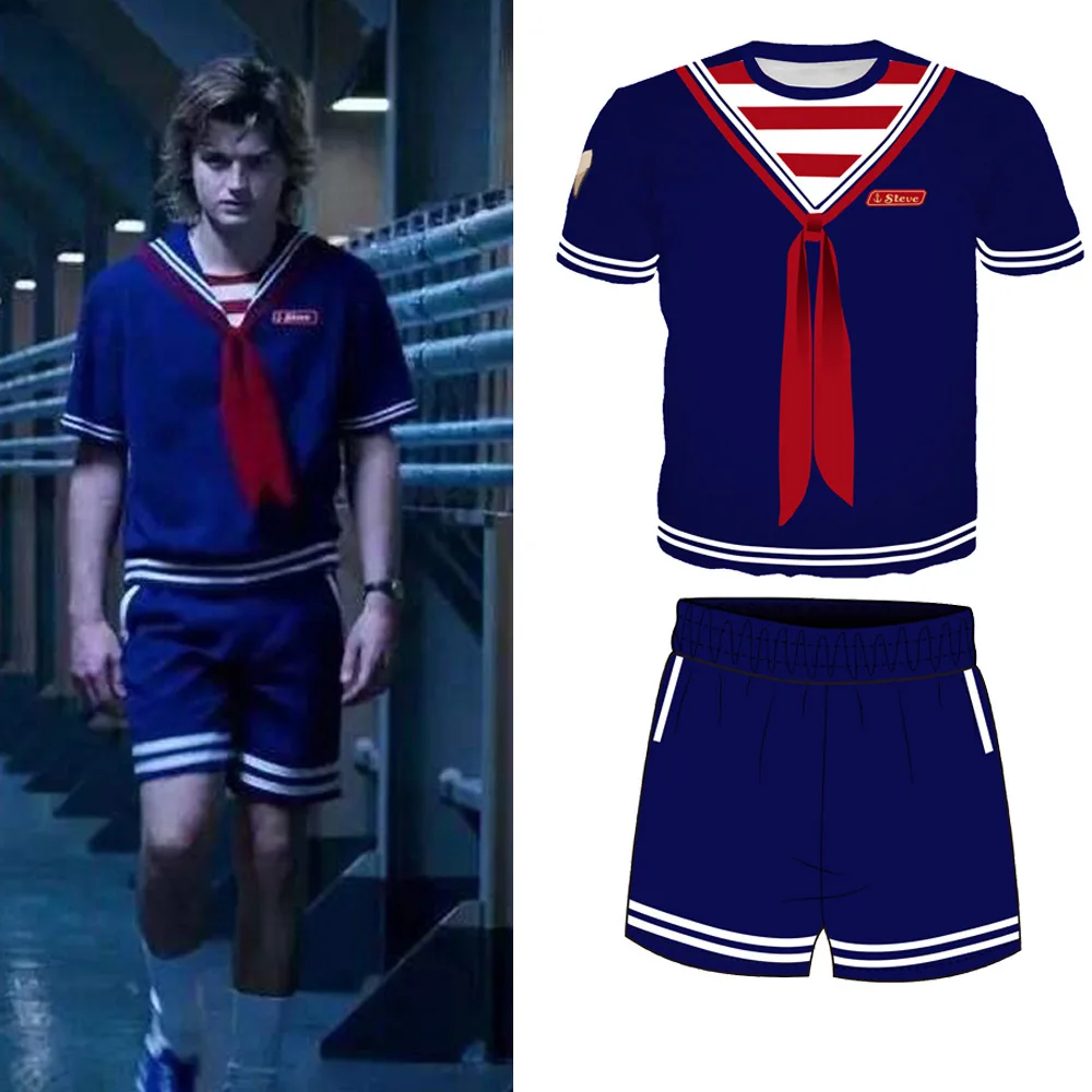 

Stranger Things 3 Scoops Steve Harrington T-shirt Ahoy Robin 3D Printing Short Sleeve Shorts Suit Halloween Cosplay Costumes