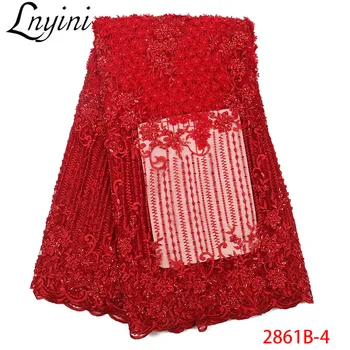 

Red Color African French Tulle Mesh Lace Luxury Handmade Beads Lace Fabrics for Nigerian Wedding High Quality Beaded Lace L2861B