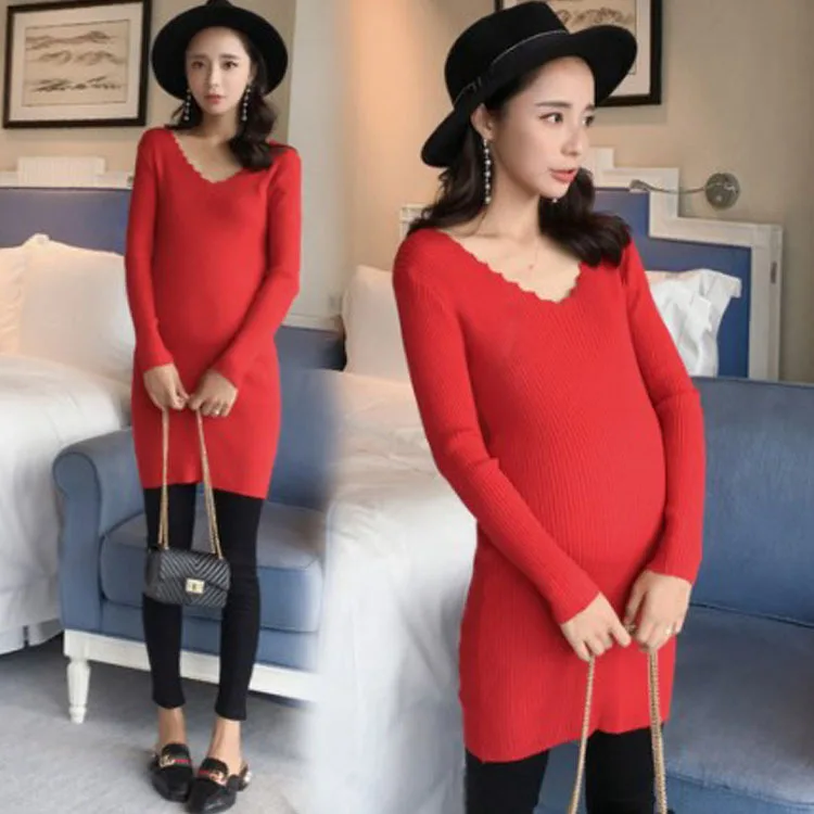 

Maternity Clothes 2019 Autumn And Winter New Style Fashion Mom Pregnant Women Sweater Maternity Dress Outer Wear Base Pregnant W