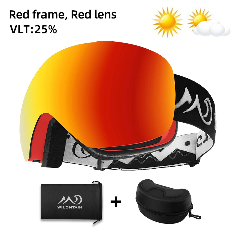 Red with case Лыжные очки WILDMTAIN G2, безрамные УФ-защита, анти-туман премиум класса поверх очков, сноуборд, зимние очки для женщин, мужчин, молодежи - Цвет: Red with case